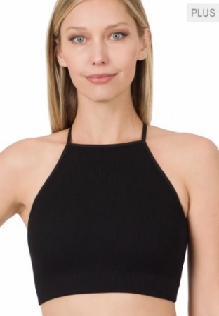 Plus Ribbed Seamless Cropped Cami Top Black
